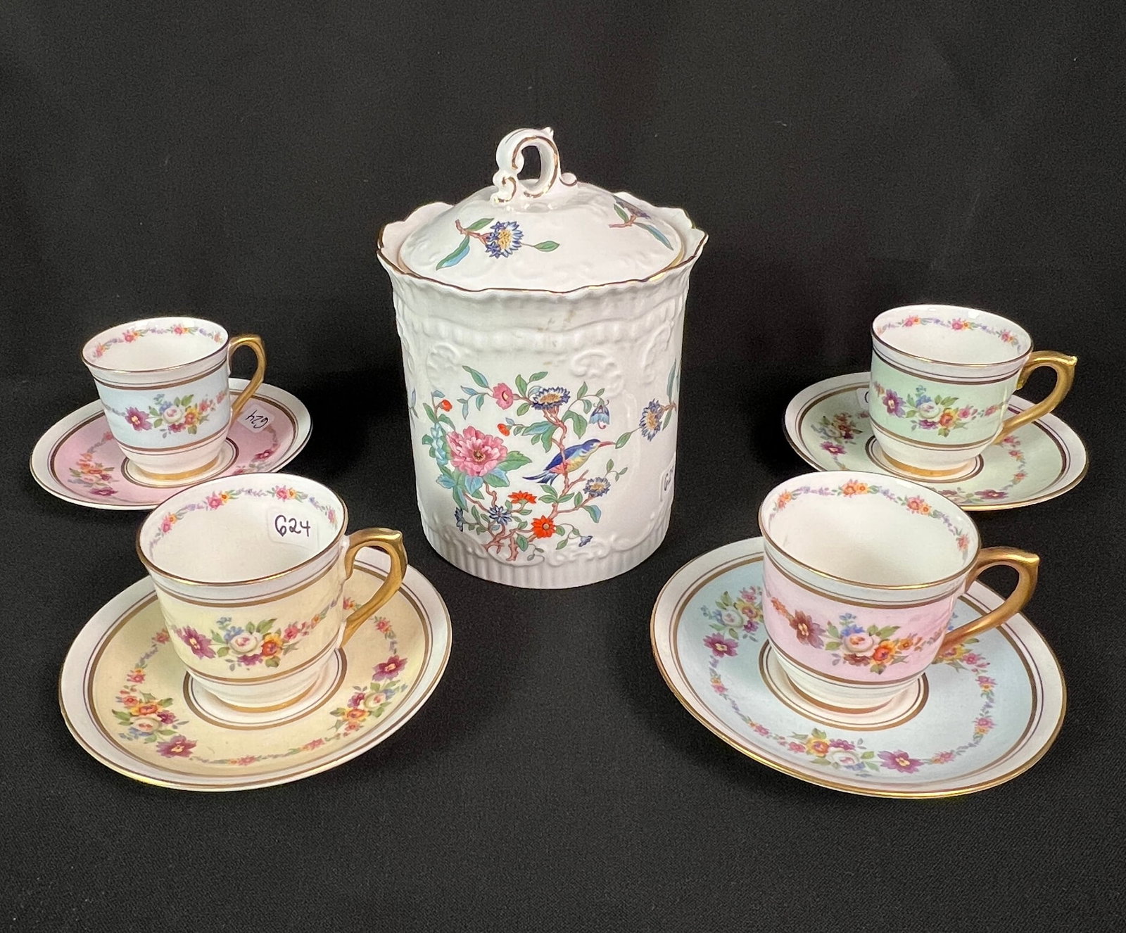 Porcelain Jar & Four Demitasse Cups & Saucers (1 of 6)