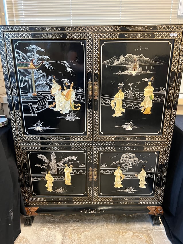 Lacquered Chinese Cabinet with Bone Inlay and Handpainted Details (1 of 10)