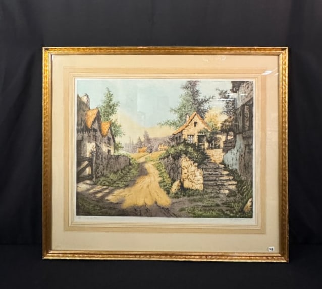 Rene Barmaix Etching of a Hamlet in France C1930's (1 of 7)
