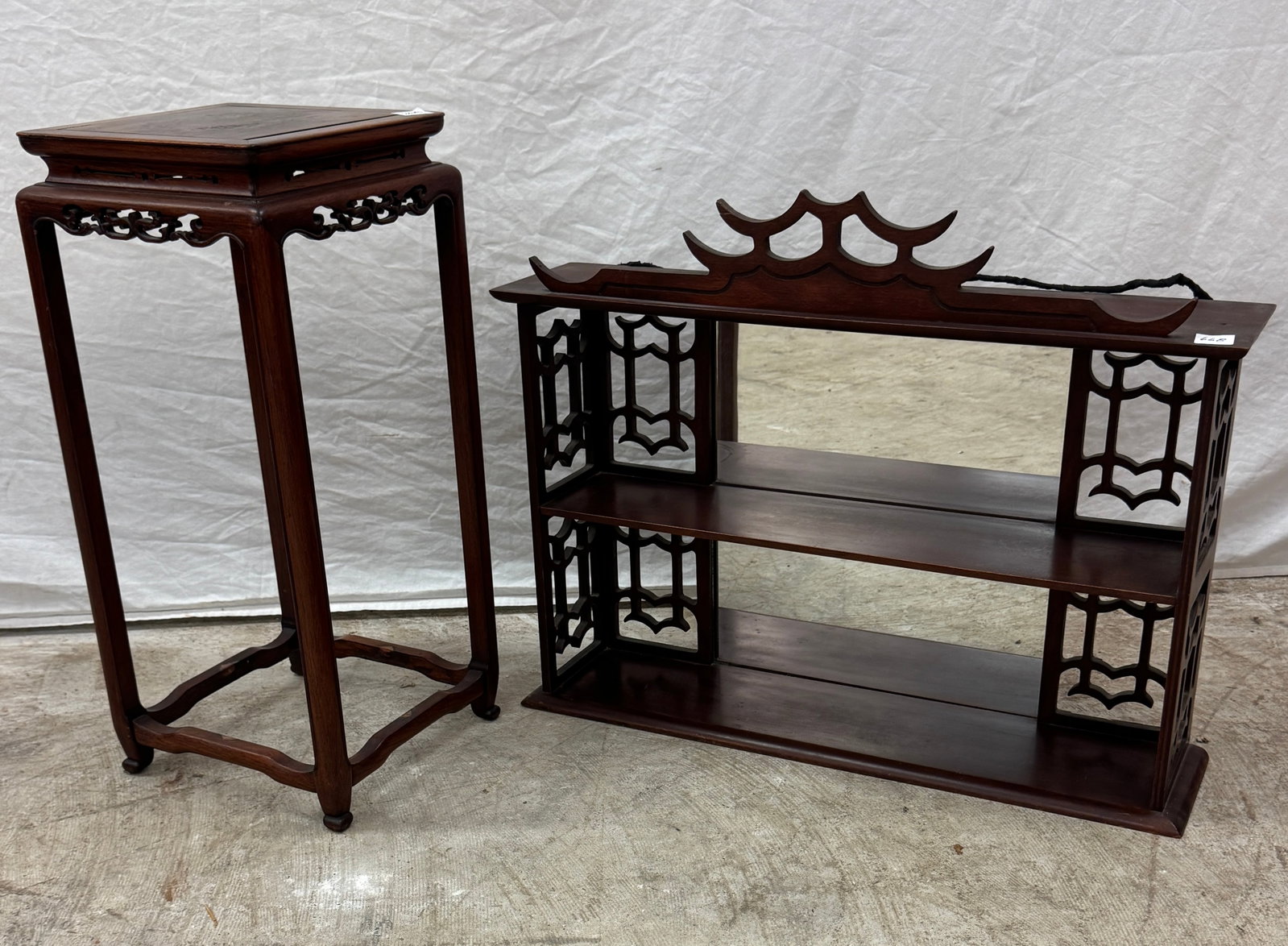 Mahogany Asian Style Plant table and Mirrored Wall Shelf (1 of 5)