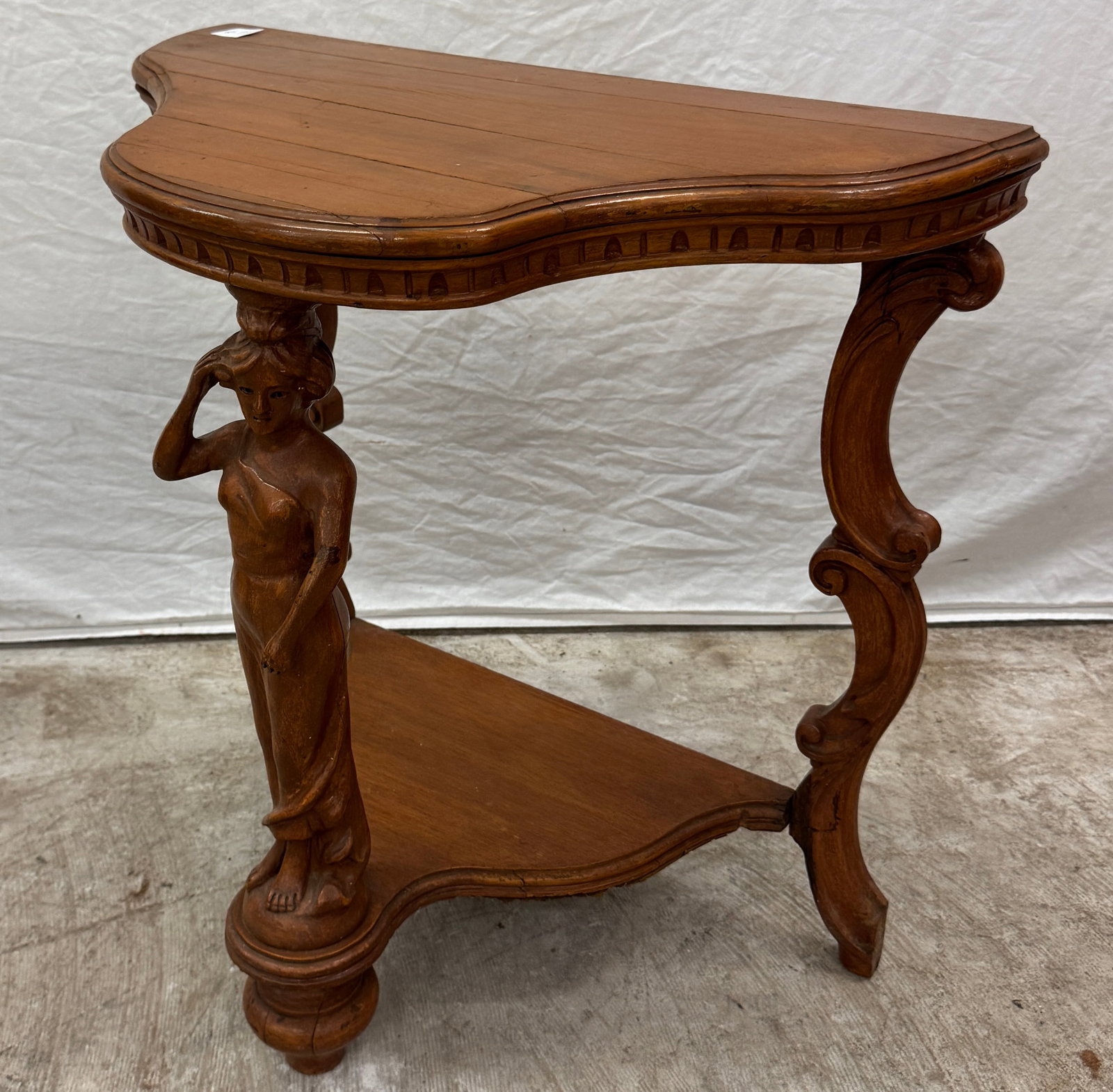 Carved Oak Carytid Console/ Side Table c,1920's (1 of 8)