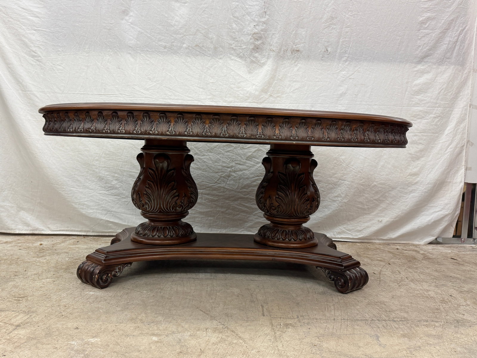 Quality Carved Double Pedastal Coffee Table - 3