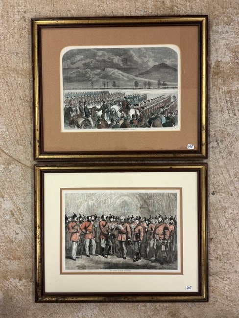 2 Hand Collored Scottish Themd London Illustrated News Plates C1860's: 2 quality matted and framed original London Illustrated News actual pages to include a plate dated march 3 1860 titled "Rifle Corps Field-Day at Edinburgh" page 208. and plate that Dwepicts "The