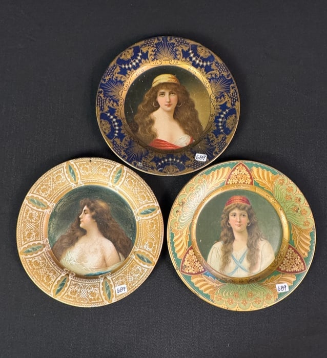 3 Tin Litho Vienna Art advertising plates c 1905-1910: A group of 3 tin lithograph Vienna art advertising plates circa 1905-1910.