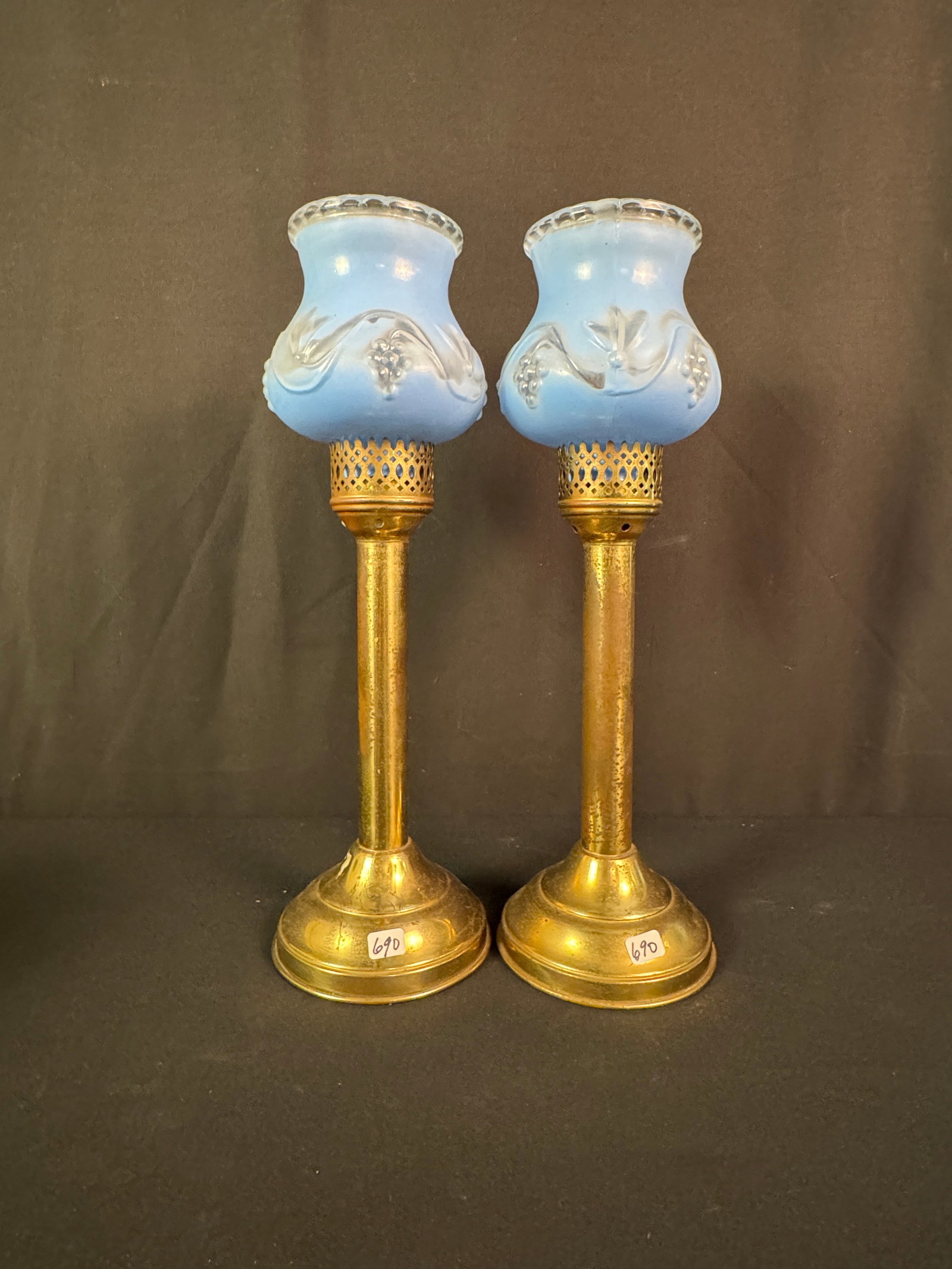Antique Brass Candlesticks, Green Glass Cookie Jars c1940's - 4