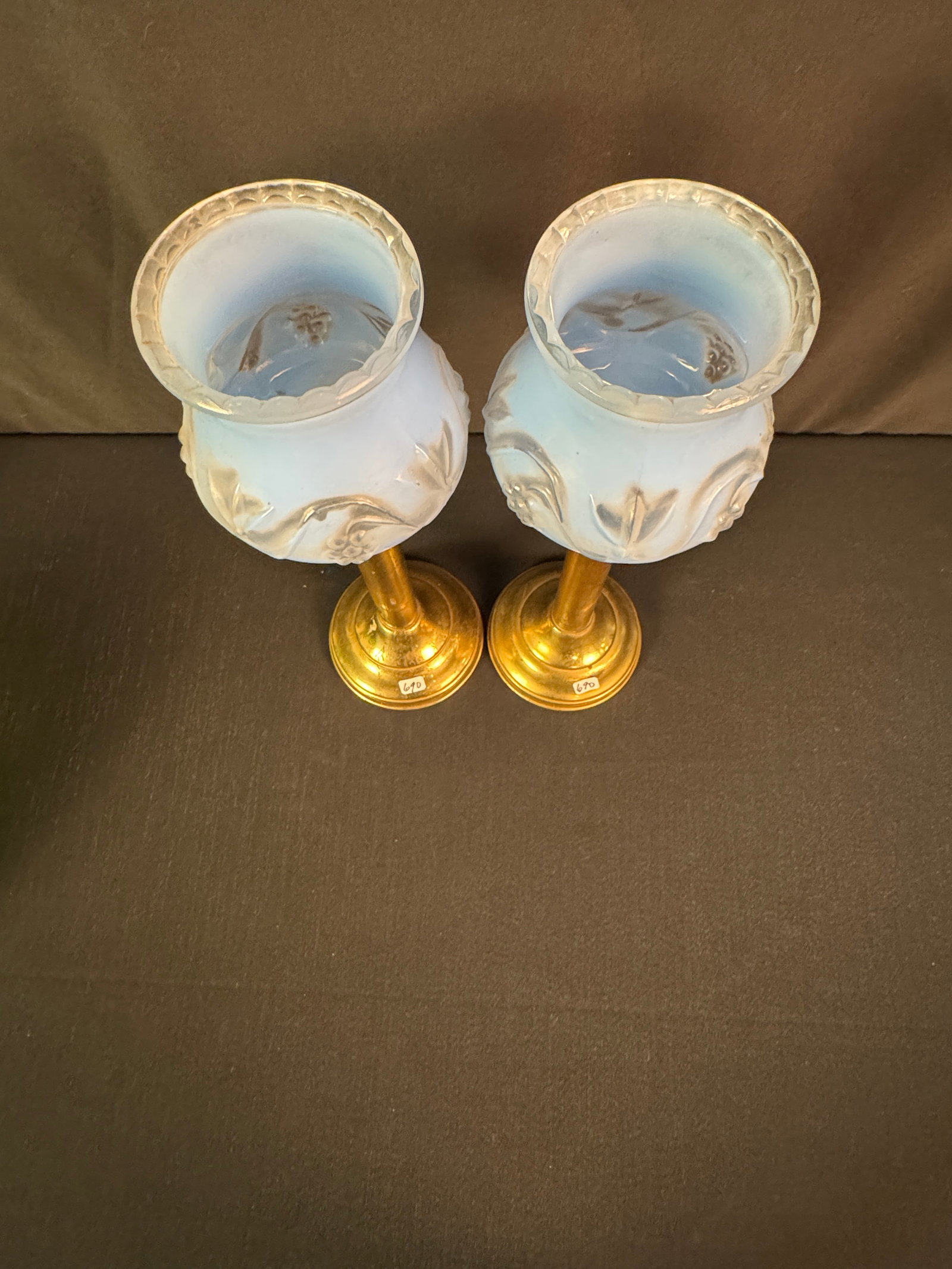 Antique Brass Candlesticks, Green Glass Cookie Jars c1940's - 5