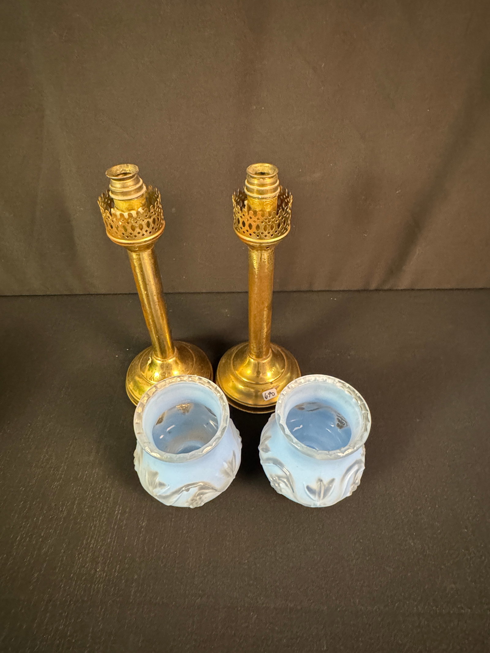 Antique Brass Candlesticks, Green Glass Cookie Jars c1940's - 6