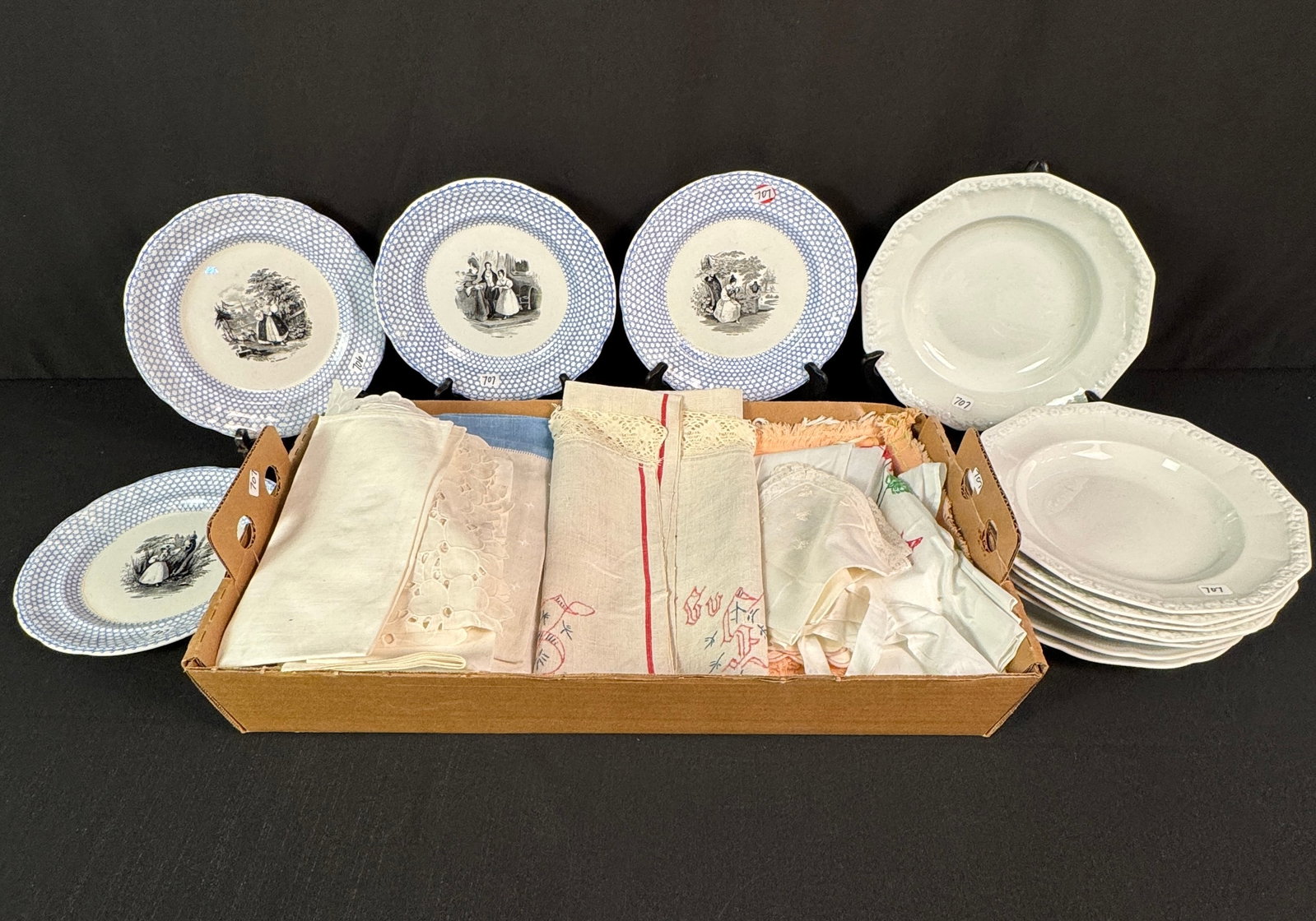 French Assiettes Parlantes Plates, Rosenthal Maria Soup Bowls, Linens (1 of 6)