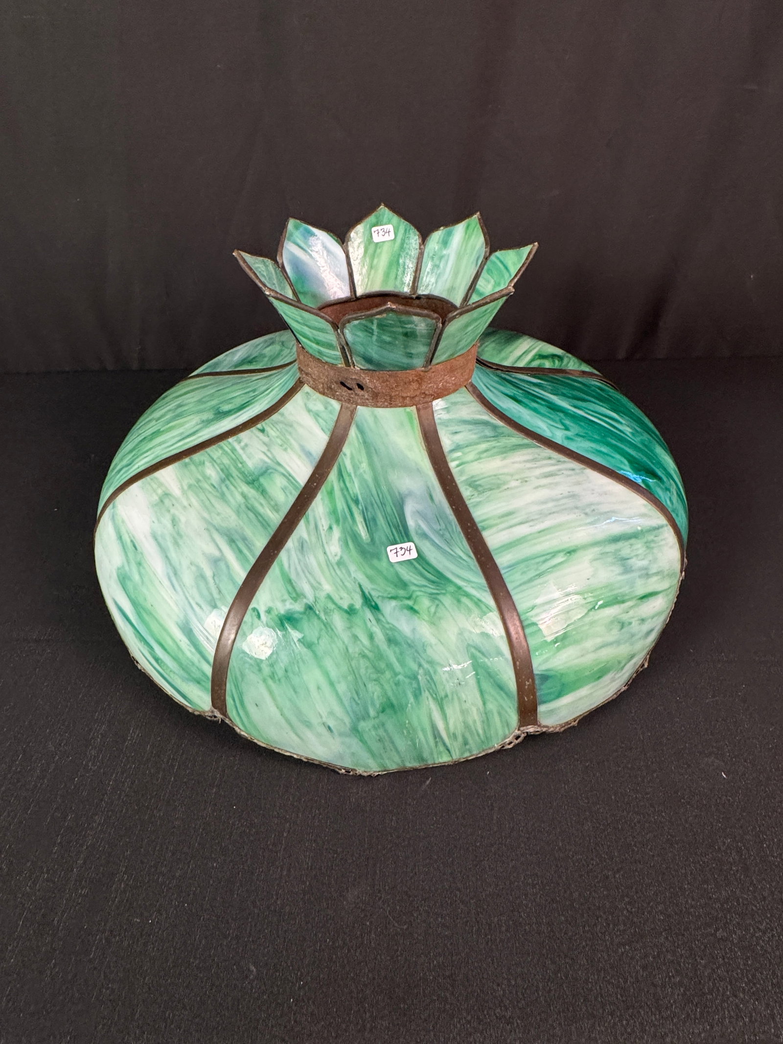 Green Slag Panel Shade: An antique green slag glass panel shade in great condition.