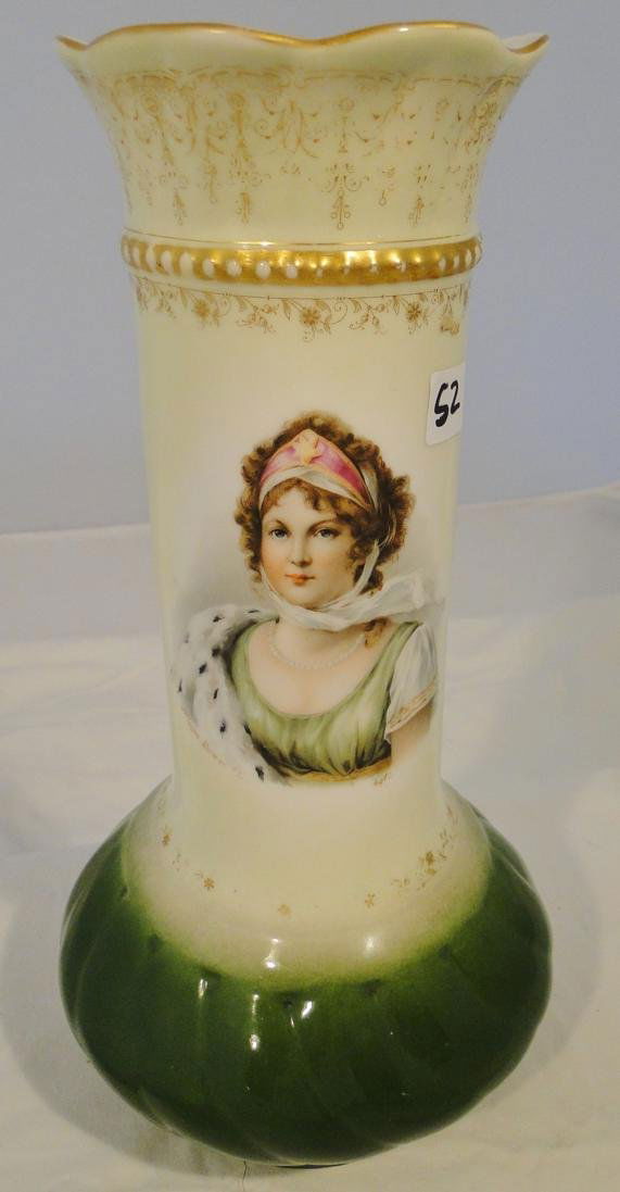 Signed KPM vase with portrait of Queen Louise, 11" tall: Signed KPM vase with portrait of Queen Louise, 11" tall