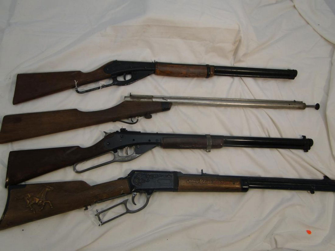 2 BB guns, one a Daisy model 111, one a daisy model 94: 2 BB guns, one a Daisy model 111, one a daisy model 94 "Red Ryder" carbine, and a toy rifle "Johnny Eagle Red River" by Topper