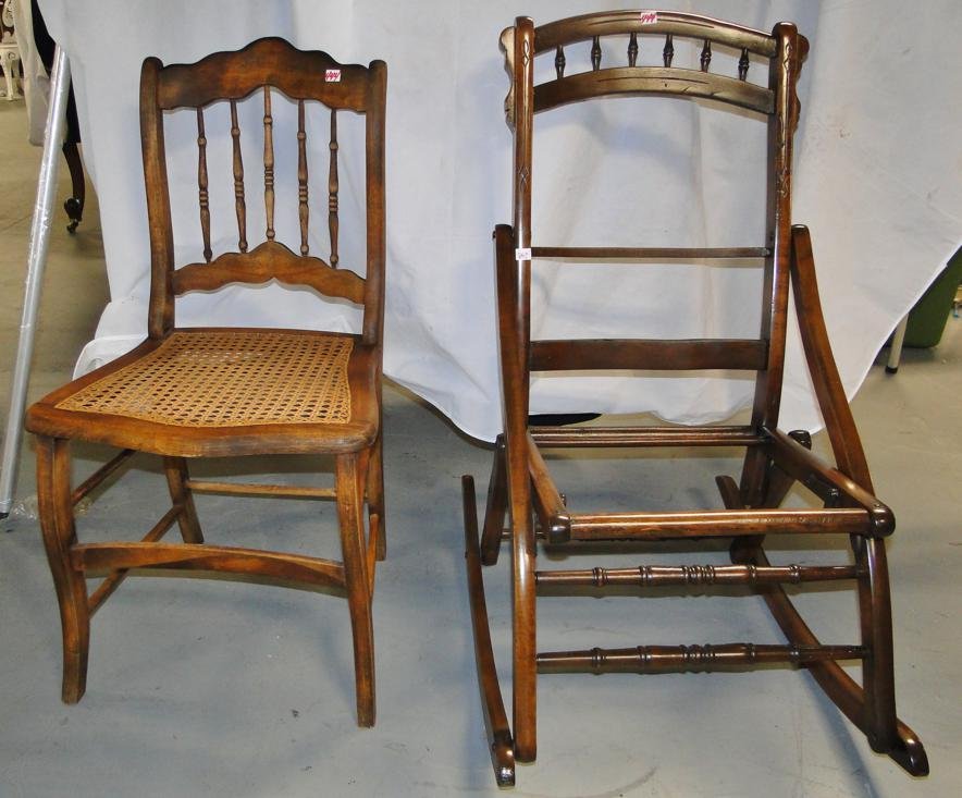 Victorian side chair and a refinished slipper rocker: Victorian side chair and a refinished slipper rocker