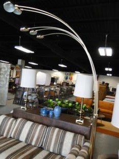 A 1970's-80s floor lamp with five arched fixtures.: A 1970's-80s floor lamp with five arched fixtures.