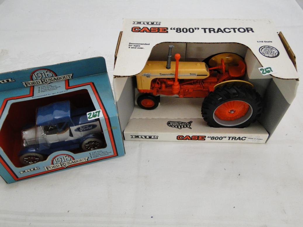 A Ertl 1918 Ford Runabout Truck in original box along: A Ertl 1918 Ford Runabout Truck in original box along with an Ertl Case 800 tractor in original box.