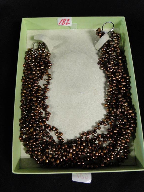 A quality triple set of heavy brown lustre fresh water: A quality triple set of heavy brown lustre fresh water pearls by Ross & Simons in original box
