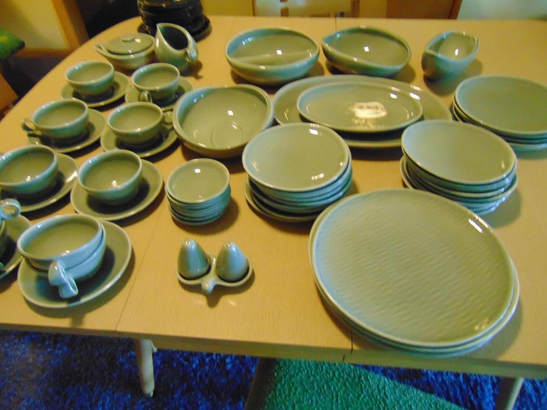 Partial servie of Raymor Contempora by Steubenville: Partial servie of Raymor Contempora by Steubenville consisting of four dinner plates, five luncheon plates, 28 desert or salad plates, salt and pepper, gravy boat, two open vegetable dishes, one devid