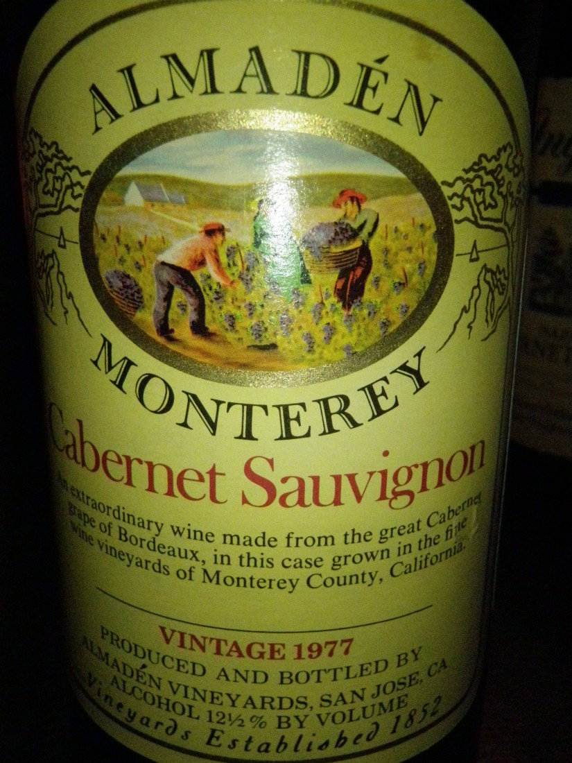 Cabernet Sauvignon – 1977: Almaden San Benito, Almaden Vineyards, San Jose, CA