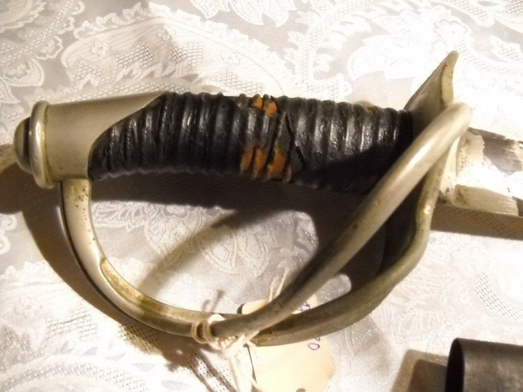 Saber, US: Model 1840 P.S.Justice Maker, Dated 1862, Blade has been Plated with Possibly Nickel and is Flaking in Areas, Grip[ is Flaking & Missing Wire Wrap. Handguard is Brass But Also Plated with nickle & Fla