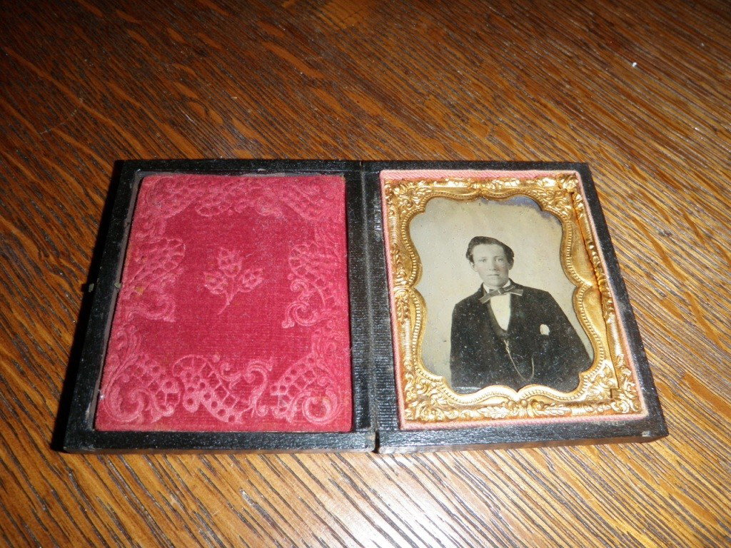 Daguerreotype: Young Man with big bow tie 2" x 2 1/2"