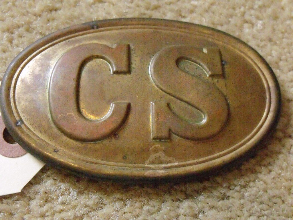 Belt Buckle, Oval CS: Replica Oval CS Belt Buckle, Brass & lead, Approx 3 1/2" wide
