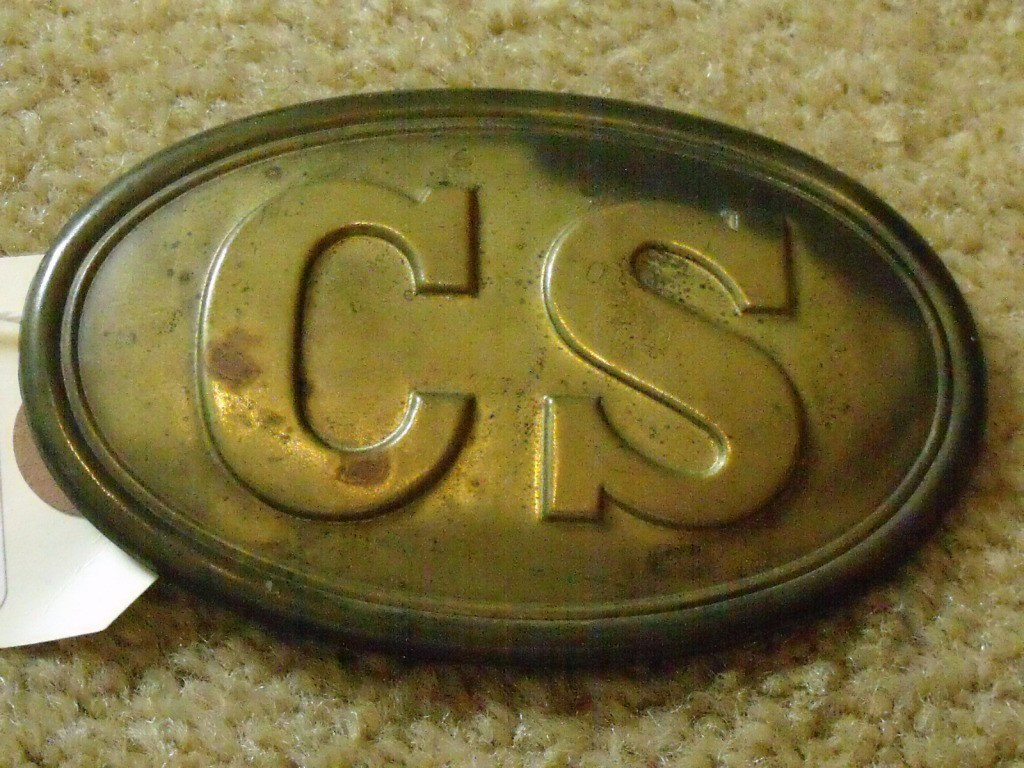 Belt Buckle, Oval CS: Replica Oval CS Belt Buckle, Brass & lead, Approx 3 1/2" wide
