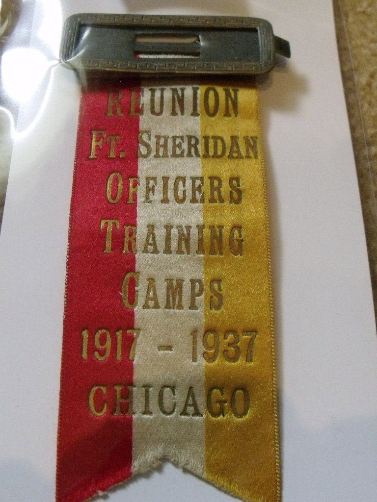 Reunion Ribbon, Ft Sheridan: 1937 Reunion of Ft. Sheridan Officers Training Camps 1917-1937 Chicago, Red white & yellow ribbon 4 3/4" length