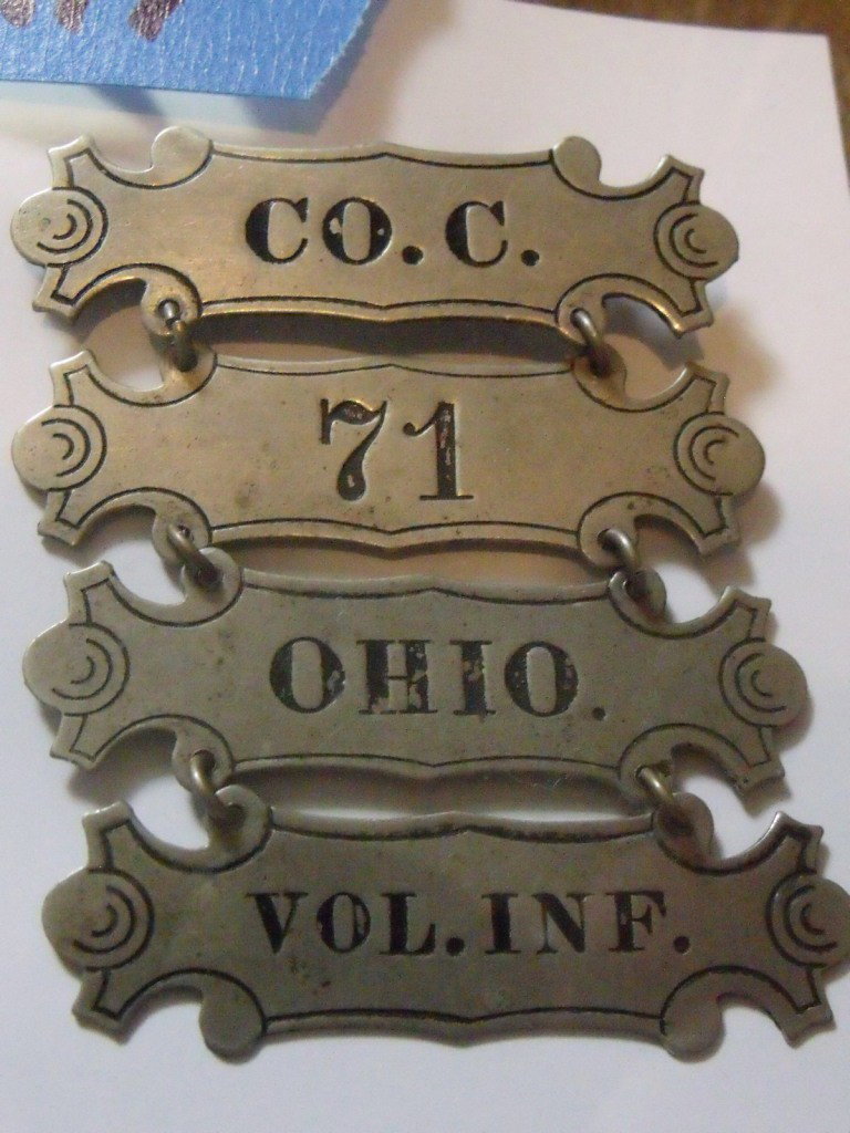 Ladder Badge: Veteran's Ladder Badge from Company C 71st Ohio Vol. Inf., Unknown Soldier with no inscriptions on reverse, White metal overall dimension 2" X 2 1/2"