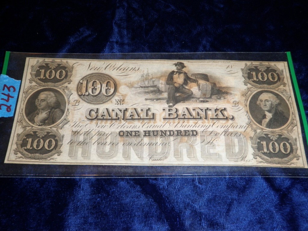 Canal Bank Louisiana 100 Bank Note: Broken bank note Canal Bank Louisiana.