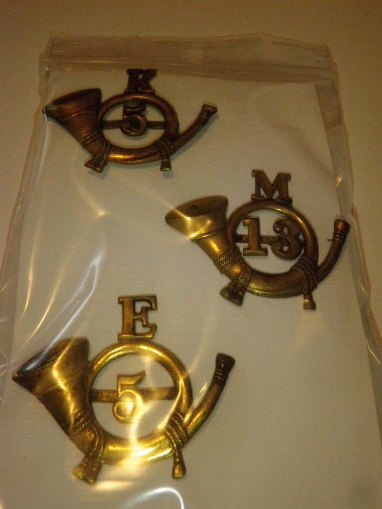 Collection of 3 Antique US Army Insignia Pins: Collection of 3 Antique US Army Insignia Pins. One marked "K 5", another marked "M 13", and the third marked "E 5".