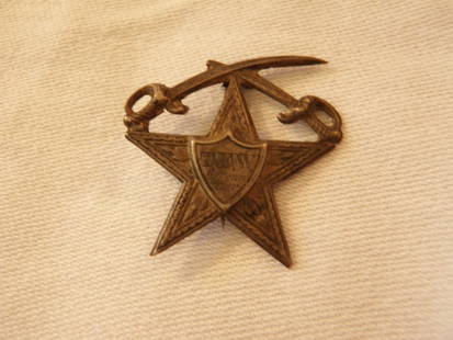 Cavalry Medal: Cavalry medal marked TFW 6 Tenn. Cav. with crossed swordes. The TFW stands for Thomas F. Waters who was in Company A, he enlisted on July 8, 1863 and was mustered Jan. 16, 1864. Medal has damage to on