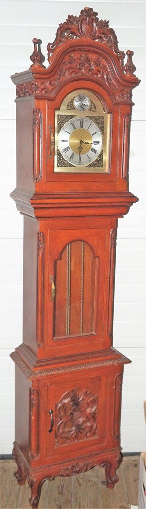 NARRA WOOD GRANDFATHER CLOCK W/INCREDIBLE CARVED CASE (1 of 8)