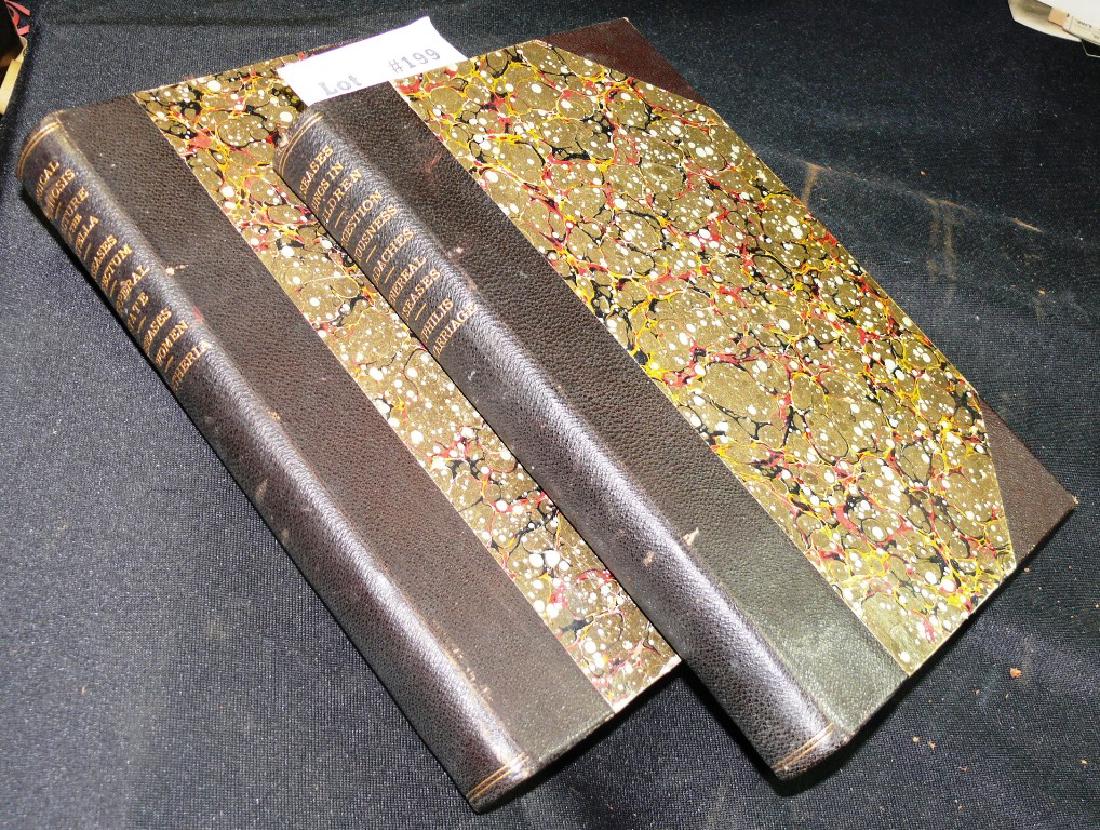 2 LIBRARY OF MEDICAL CLASSICS JOURNAL 2 Vols. NY:: 2 LIBRARY OF MEDICAL CLASSICS JOURNAL 2 Vols. NY: Publ by Bermingham & Co., 1870-80; HC. Willis bound with 3/4 light brown marbled boards w/black leather corners & overlap from spine, black leather sp