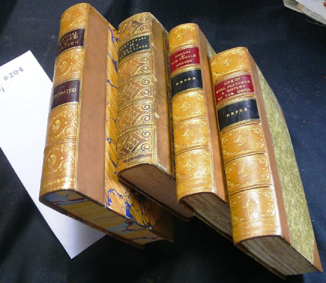 4 PRETTY LEATHER BOUND BOOKS : Ea. 8vo w/3/4 marble tan (1 of 15)