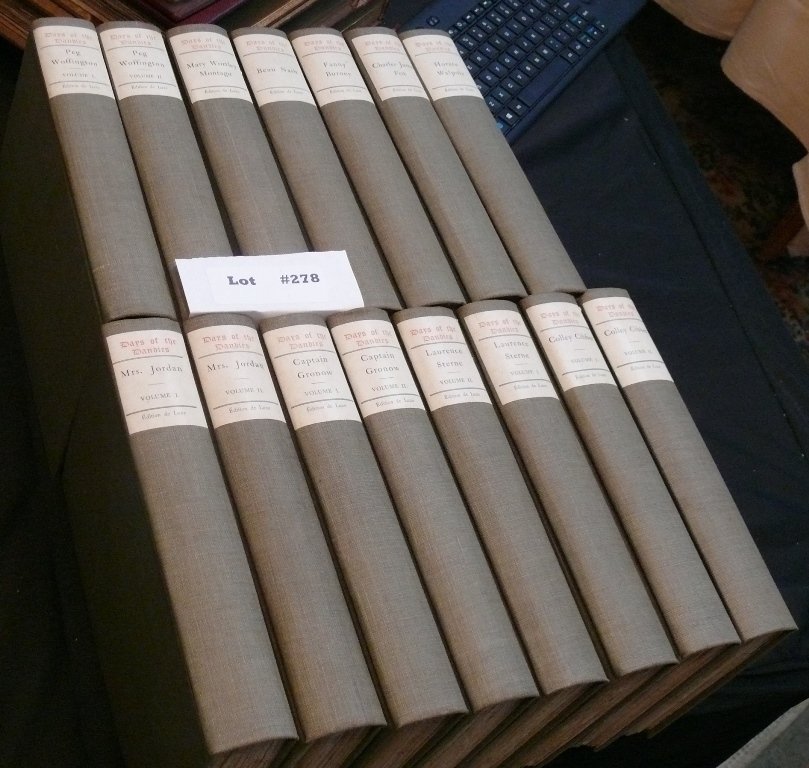 DAYS OF THE DANDIES . 15 Vols. London: Printed by: DAYS OF THE DANDIES . 15 Vols. London: Printed by Grolier Society, EdinburghEdition de Luxe, #995/1000; sm 4to., Champagne cloth cover & spine, Spine has paper labels w/"DAYS OF THE DANDIES" in red ol