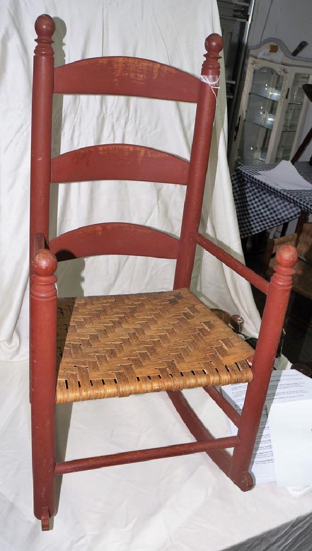 Fabulous 1710-1720 Childs Rocking Chair in Original Red: Fabulous 1710-1720 Childs Rocking Chair in Original Red Paint and Seat There is slight rubbing on the front of each slat. The