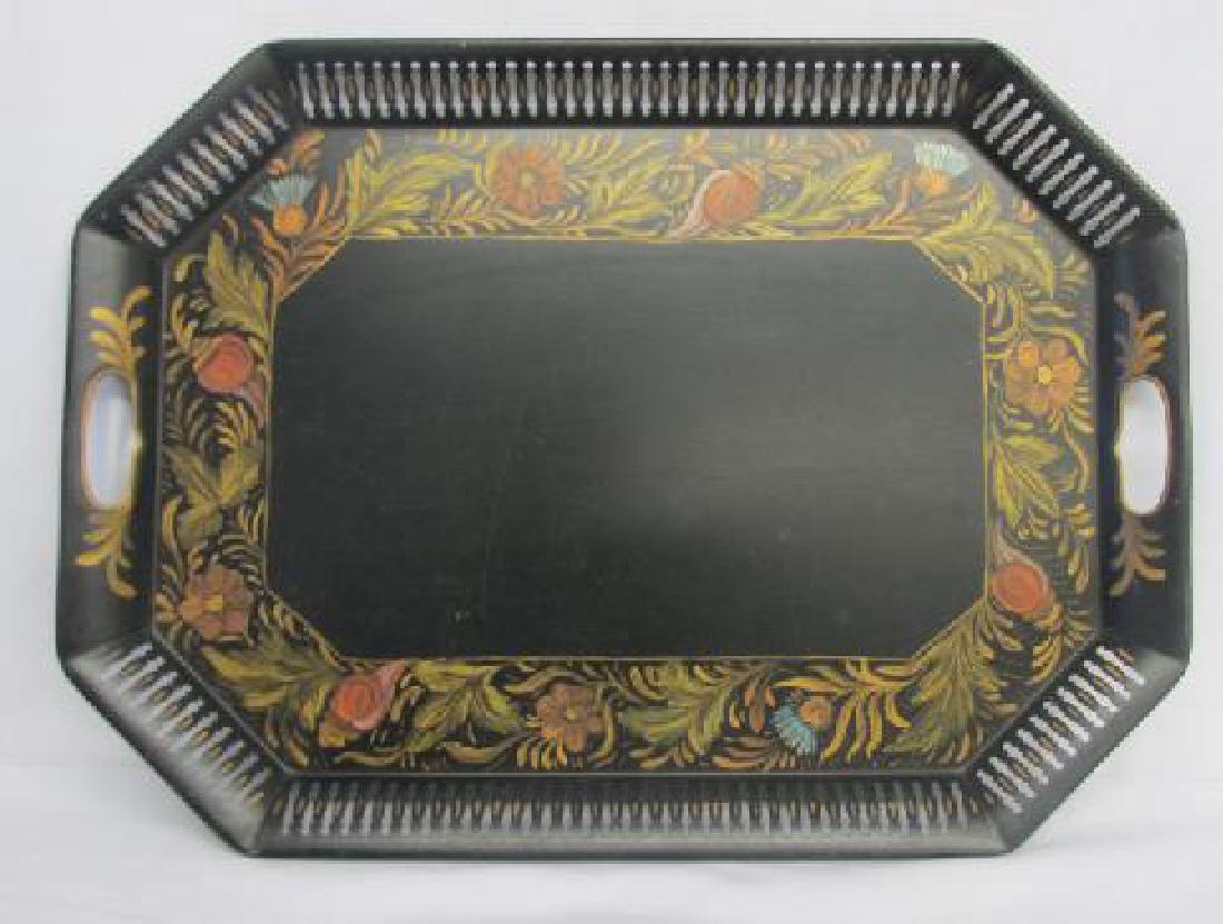 2 Large Tole Serving Trays with Hand Painted Decoration (1 of 7)