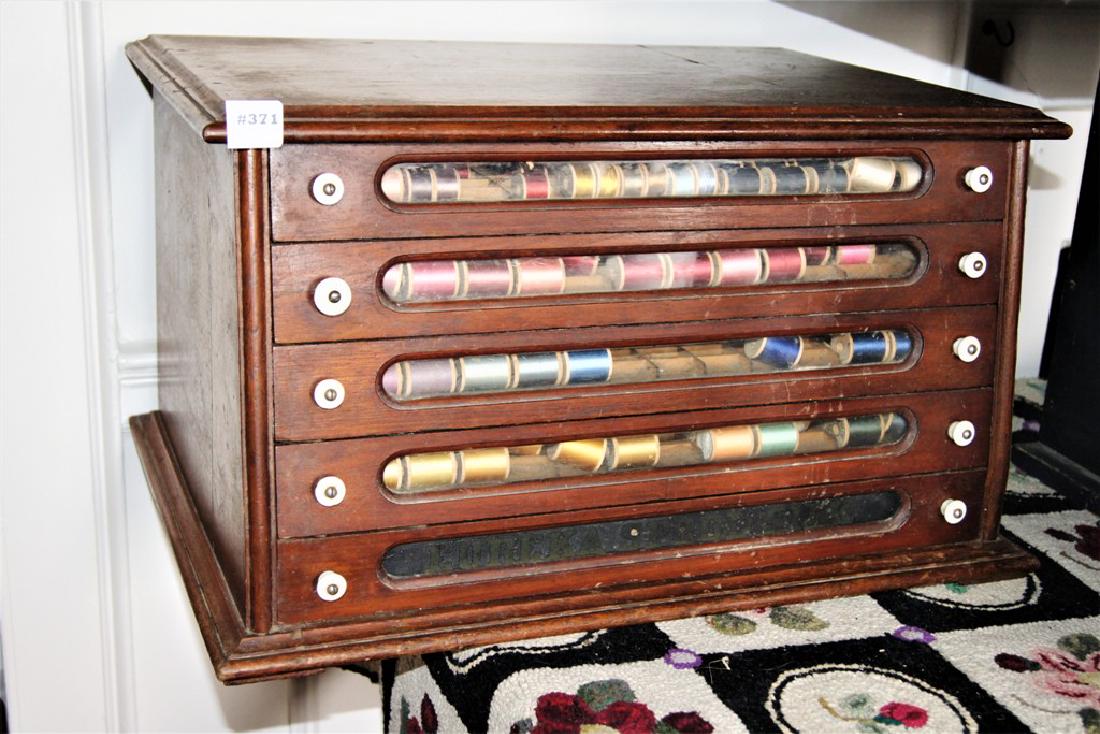 Wooden spool cabinet, 5 drawer, 23" wide, 13" tall, 16": Wooden spool cabinet, 5 drawer, 23" wide, 13" tall, 16" deep