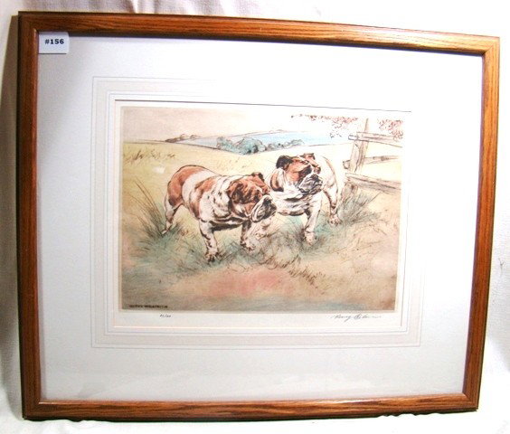 Etching, "Bulldogs (in Field)" Ltd. Ed. print, sgd: Etching, "Bulldogs (in Field)" Ltd. Ed. print, sgd Henry Wilkinson, #86/250, artistically matted & framed, sight 10" x 14", Seidman cost $235.00, Modern, Cond.: VG