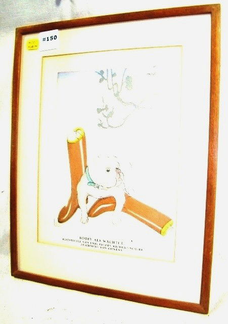 Bulldog with Boots, sgd top right "Gipkens", writt: Bulldog with Boots, sgd top right "Gipkens", written in German Bobby Als Wachter matted & framed, Seidman tag $100.00, 7 1/2"x10", ca 1890, Cond.: VG