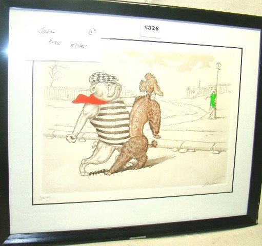 Boris O'Klein Cartoon Comic Print, "Java" (Dance R: Boris O'Klein Cartoon Comic Print, "Java" (Dance Rave), titled & sgd., blk. frame, Seidman cost $195, 9 1/2" x 13", ca 1930, Cond.: VG