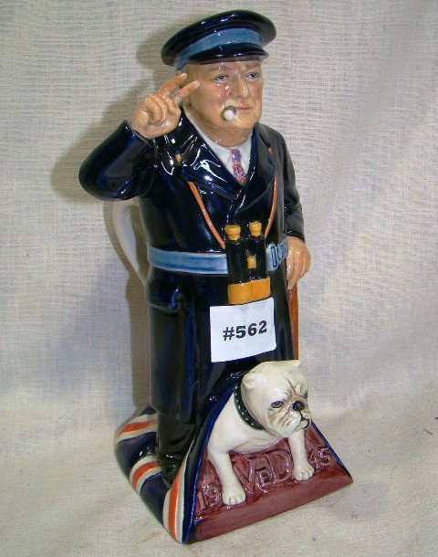 Kevin Francis, Black Coat Churchill & bulldog, 194: Kevin Francis, Black Coat Churchill & bulldog, 1945, Victory in Day, "VED", Staffordshire, Toby jug/decanter, 9" ht., #20/750 pcs., retail $250.00, Cond.: VG
