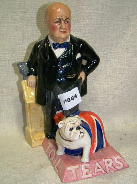 Kevin Francis, Churchill & bulldog, "Toil, Tears, : Kevin Francis, Churchill & bulldog, "Toil, Tears, Sweat", Black jacket, Staffordshire, Toby jug/decanter, 9" ht., #65/750 pcs., retail $250.00, Cond.: VG