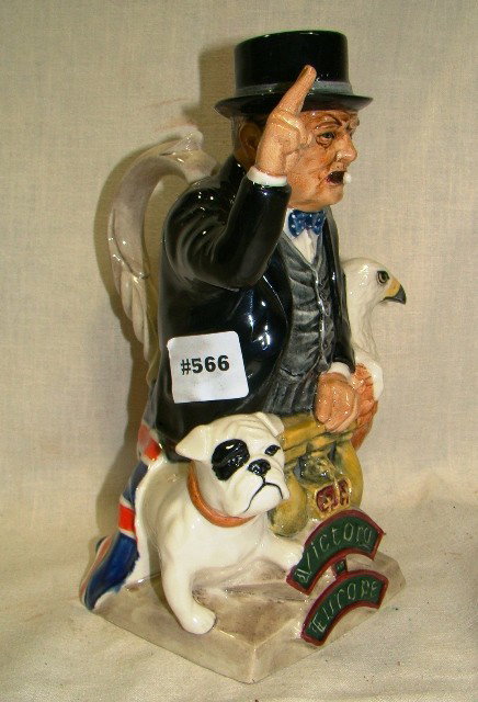 Kevin Francis, Churchill, Eagle & bulldog,, "Victo: Kevin Francis, Churchill, Eagle & bulldog,, "Victory in Europe", Black jacket, Staffordshire, Toby jug/decanter, 9" ht., #288/750 pcs., retail $250.00, Cond.: VG