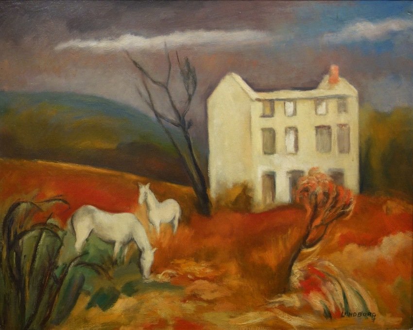 THE WHITE HOUSE, CHESTER SPRINGS, PA: Carl Lindborg (1903 - 1994) 'The White House, Chester Springs', 24 x 30, oil on canvas, signed lower right, dated 1939, inscribed verson on stretcher.