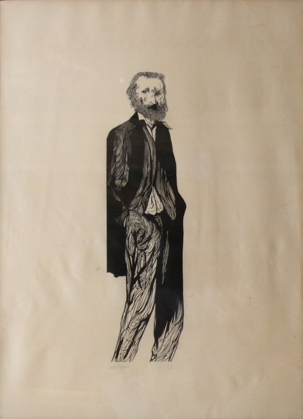 WALT WHITMAN: Leonard Baskin (1922 - 2000) 'Walt Whitman', 22 x 16, woodblock, signed and titled below image, matted, framed.