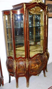 6' Vernis Martin bombe curio cabinet, ormolu trim &: 6' Vernis Martin bombe curio cabinet, ormolu trim & crest