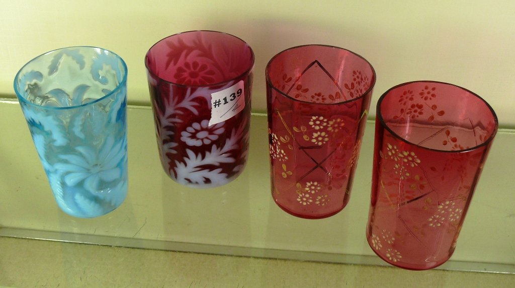 Assorted lot of 4 Victorain art glass drinking glasses (1 of 3)