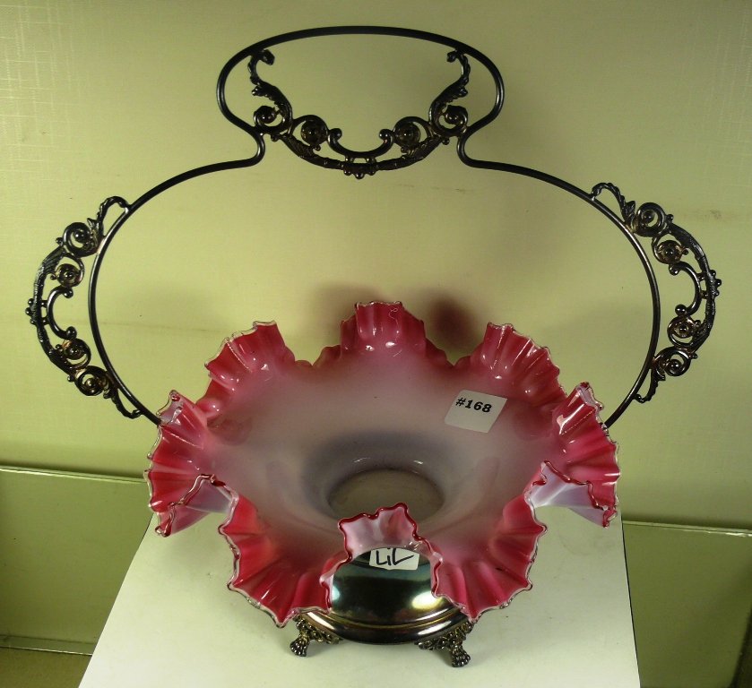 Wedding basket w/ruffled edge and silver plated holder (1 of 6)