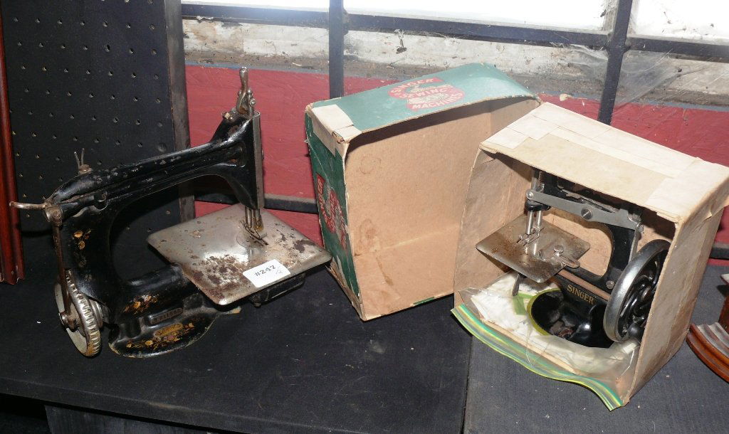 Singer handcrank sewing machine along & another machine (1 of 8)