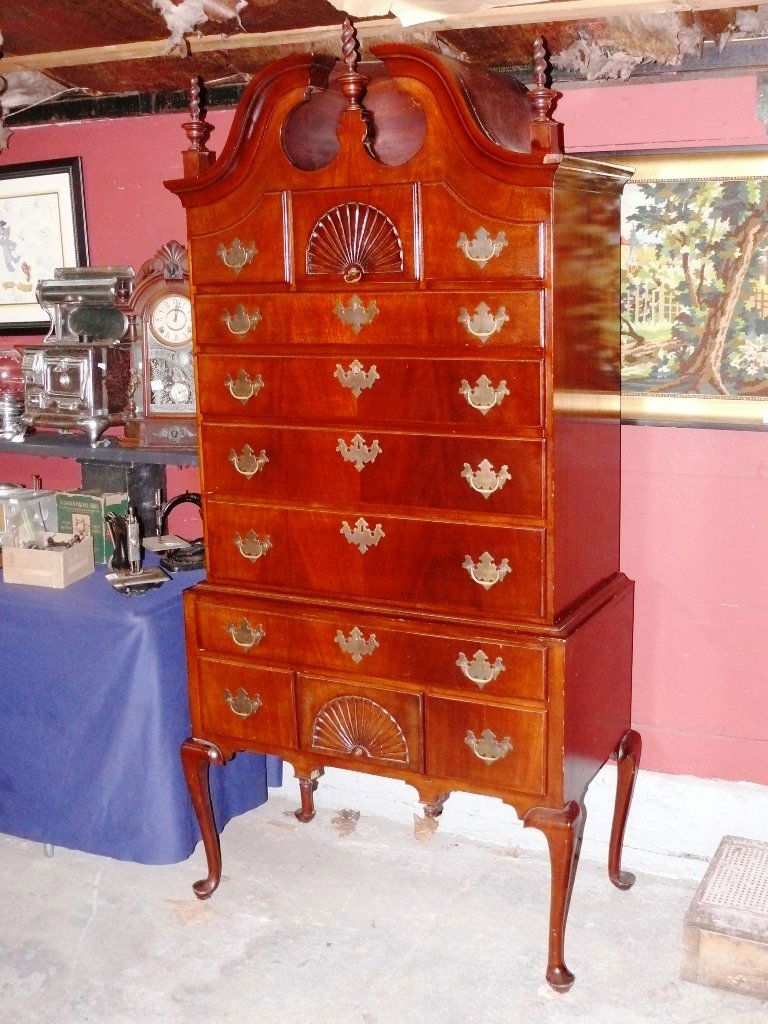 Chippendale-style mahogany 2 part full bonnet highboy (1 of 8)